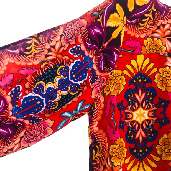 New Loft Womens High Low Blouse Sz Large Long Sleeve Vibrant Floral Print NWT - Picture 6 of 13